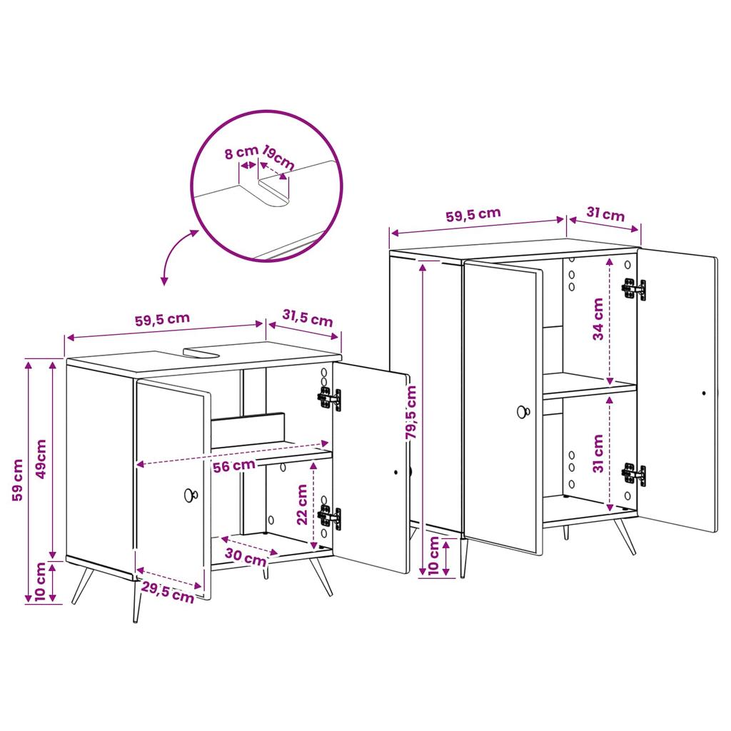 2 Piece Bathroom Cabinet Set BREDA High Gloss White
