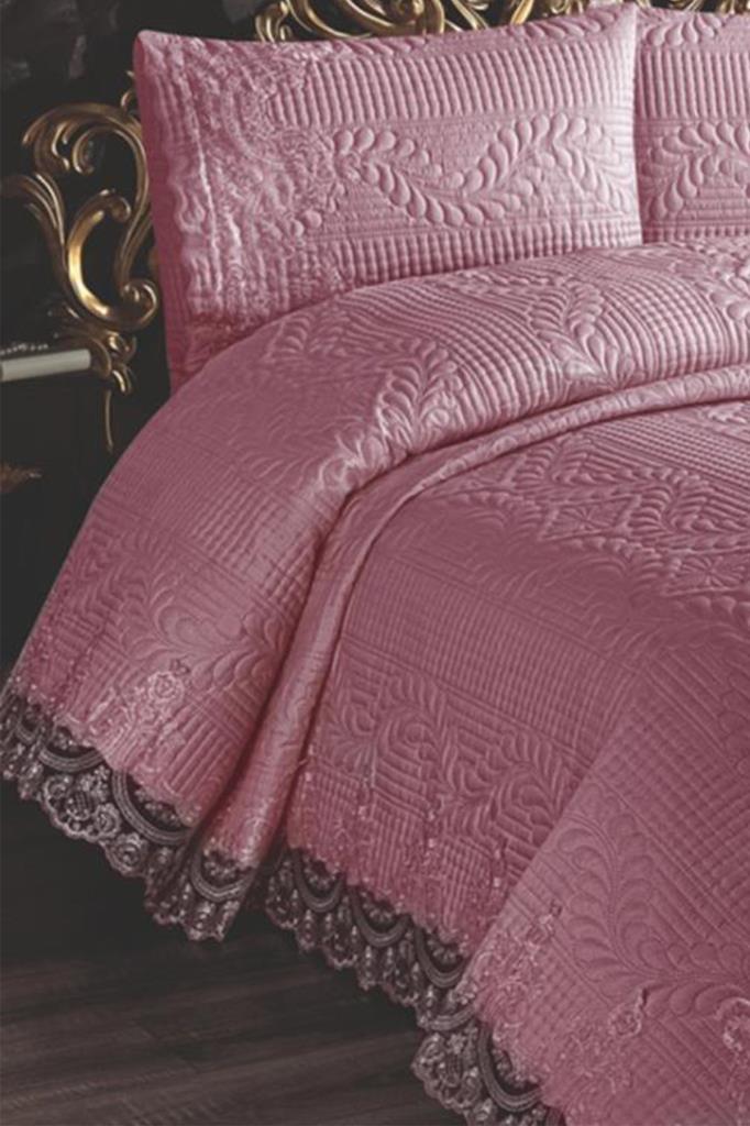 Комплект стеганого покрывала Smirna, покрывало 240х260 с наволочкой, двойной размер, ультразвуковой, розовый