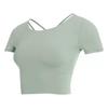 Women's Short Sleeve Yoga Crop Top with Chest Pads - Tight Fit Running and Fitness Vest