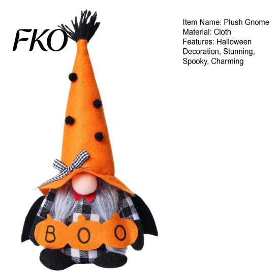 Holiday Gnome Decoration Halloween Plush Decoration, Spooky Orange Black Boo Pumpkin Swedish Tomte Decorative Toys Figurine, Elf Dwarf Ornaments
