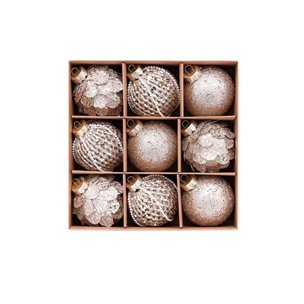 9PCS 8CM Christmas Ball Ornaments Glitter Xmas Spheres Pendant Set New Year