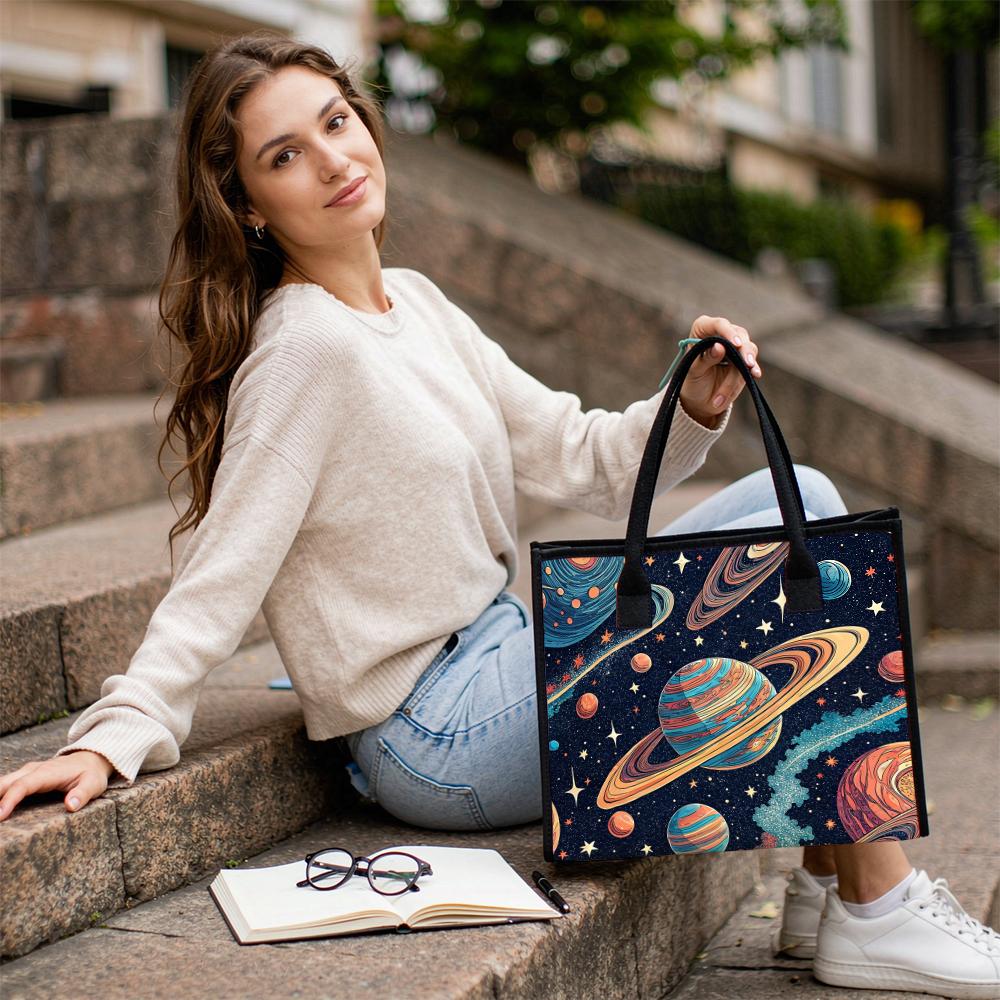 Planet Print Women Casual Tote Portable Large Space Pattern Daily Shoulder Bag