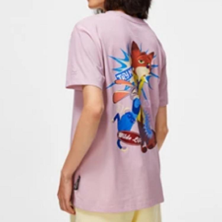 Футболка с коротким рукавом и круглым вырезом Li Ning X Disney Collaboration Crazy Animal Series с мультяшным узором, женские топы нежно-розового цвета AHST272-2