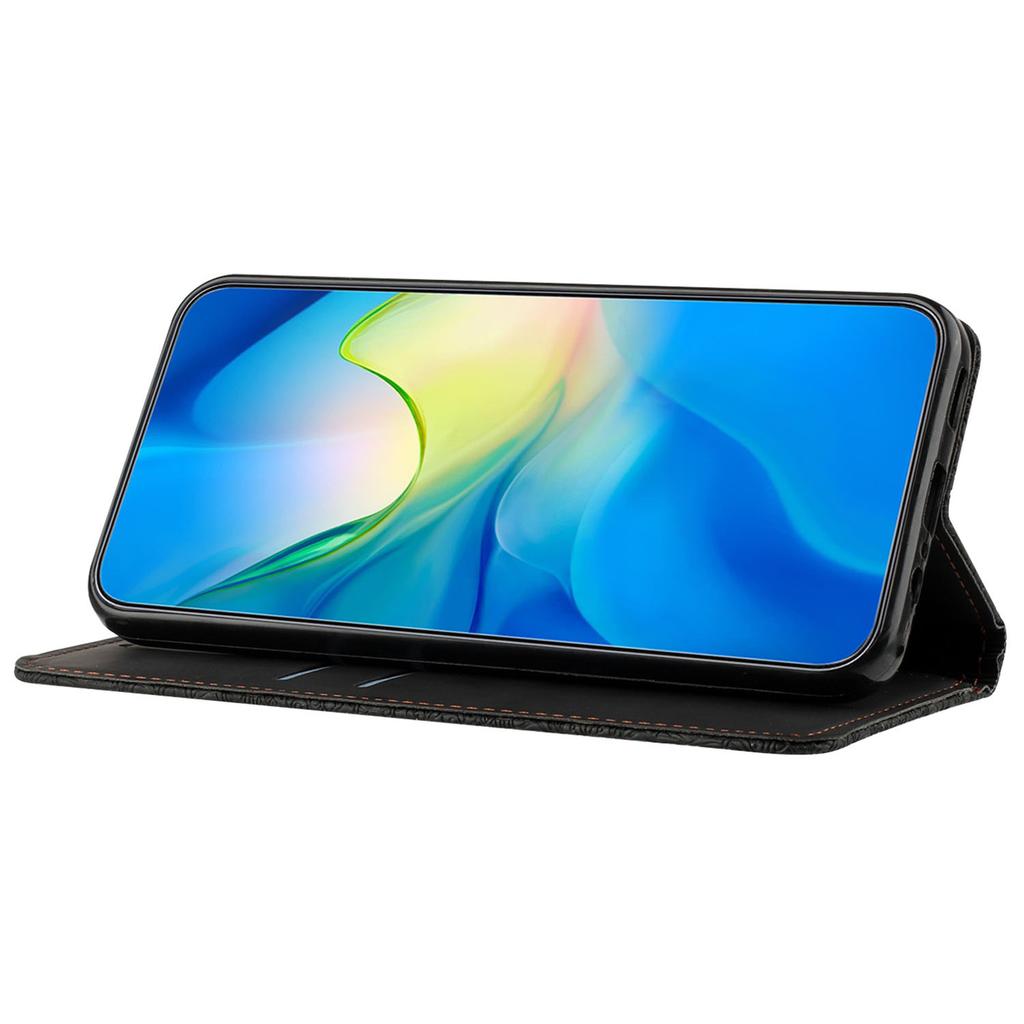 For iPhone 16 Case Imprinted Flower Wallet Stand Leather Phone Cover - Black