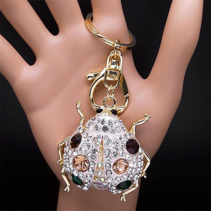 Lovely Ladybird Insect for Women Men Metal Red Rhinestone Lady Beetles Bag Charm Gifts Jewelry llavero K9058S01 Bag Charm