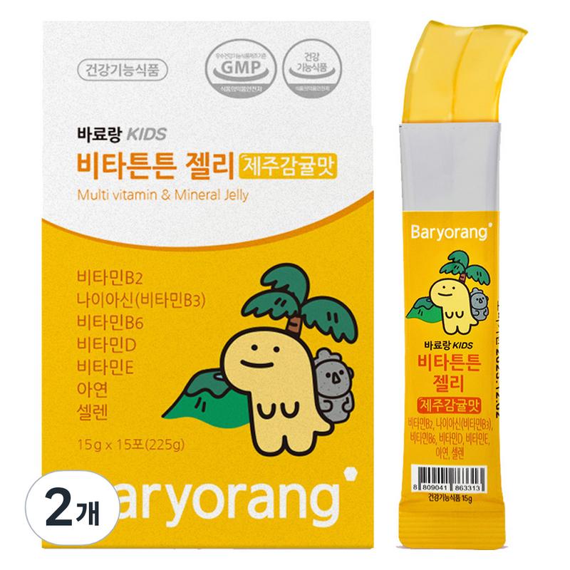 Baryorang Kids Vita Tent Желе со вкусом мандарина Чеджу 15 пакетиков, 225 г, 2 штуки