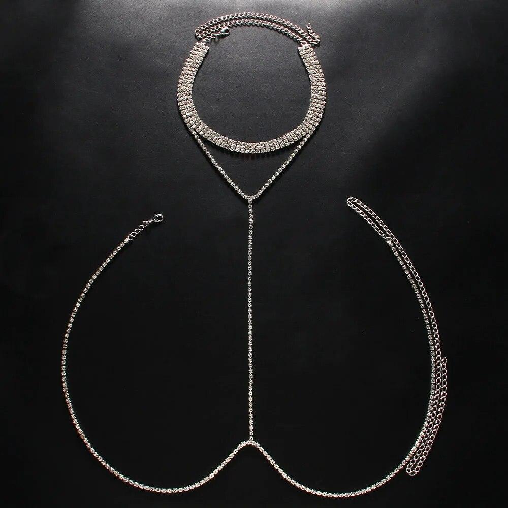 Stonefans Neck Multi-layer Waist Chain for Women Y2K Rhinestone Top Chest Bras Bikini Choker Sexy Lingere Nightwear Jewelry
