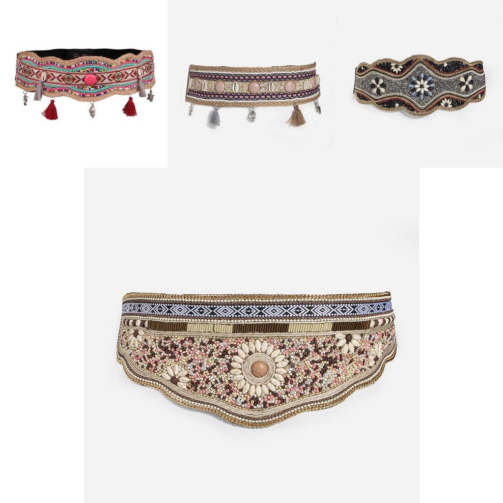 Boho Chic Beaded Wide Waist Belt With Geometric Design For Festival And Casual Wear