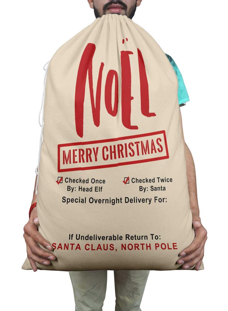 Printtoo Упаковка из 2 специальных рождественских мешков со шнурком, очень большого размера, для многоразового хранения рождественских подарков, 27x20 дюймов