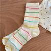 Носки для девочек в разноцветную полоску в горошек, детские носки до середины голени, модные, из чистого хлопка, летние, тонкие, сетчатые, дышащие, длинные, весна-лето
