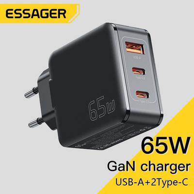 Essager Зарядное устройство PD65W GaN, 3 порта, быстрая зарядка 4,0, зарядное устройство USB C для iPhone 14, 13, 12 Pro Max, зарядное устройство для Xiaomi, Samsung, iPad Pro