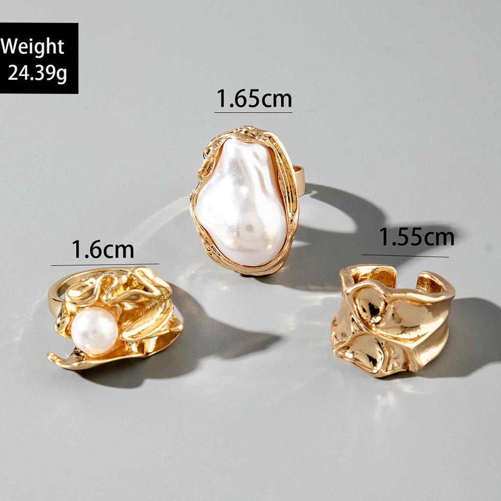 European and American Style Geometric Irregular Fashion Ring Set, Personalized Design, Imitation Pearl Layered Ring Ring