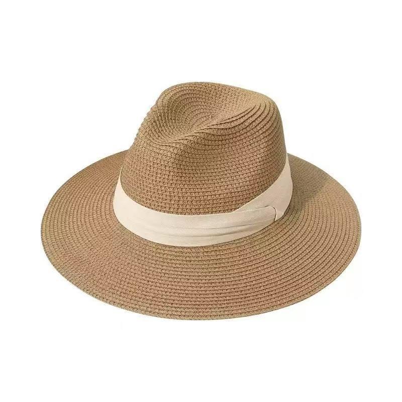 Женская летняя соломенная шляпа, модная пляжная ковбойская джазовая кепка, черная лента, женская панама, солнцезащитная шляпа