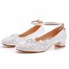  Fashion Wedding Shoes Bridesmaid Banquet Woman Lace Flower Pearl Round Toe High Heels Women's Bridal Pumps Girl Shoes