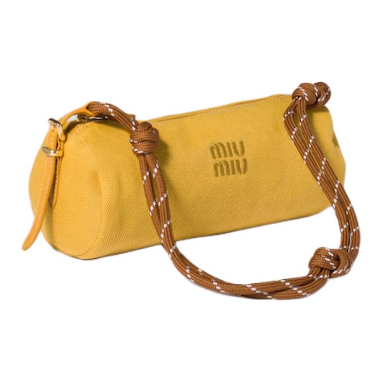 Miu Miu Monochrome Logo Embroidered Two-Tone Woven Wrist Strap Cotton Tote Bag Women tote bags Yellow 5NE853_2IA7_F05B3