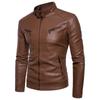 Large size velvet men's leather jacket, stand-up collar iron buckle men's locomotive leather jacket