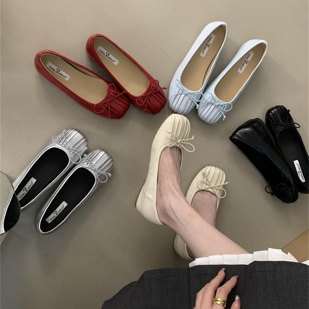 Нишевые плиссированные туфли-лодочки с квадратным носком и неглубоким вырезом, с бантом, женские, 2025 осень, новые, ретро, на скрытой платформе, на мягкой подошве, туфли для бабушки