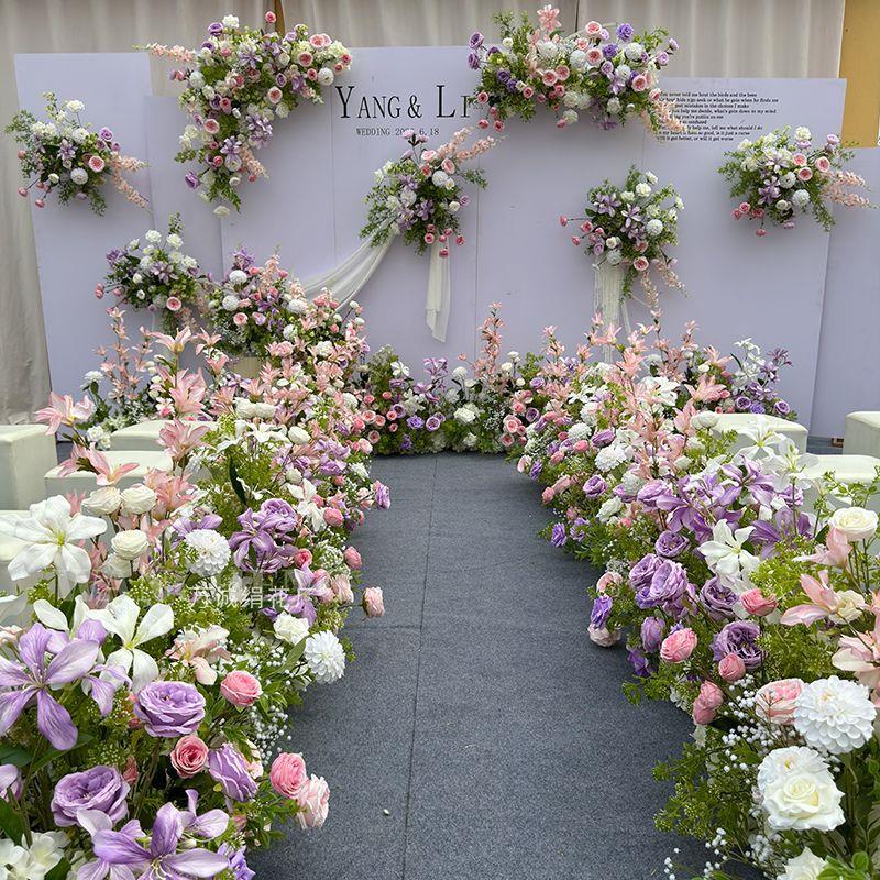 Mori Style Pink & Purple Cymbidium Flower Row for Wedding Aisle & Banquet Decoration
