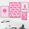 Розовый Preppy Wall Art Фото Холст Картина Мода Улыбка Телефон Плакат Картины Девочки Комната в общежитии Домашний Декор Печать