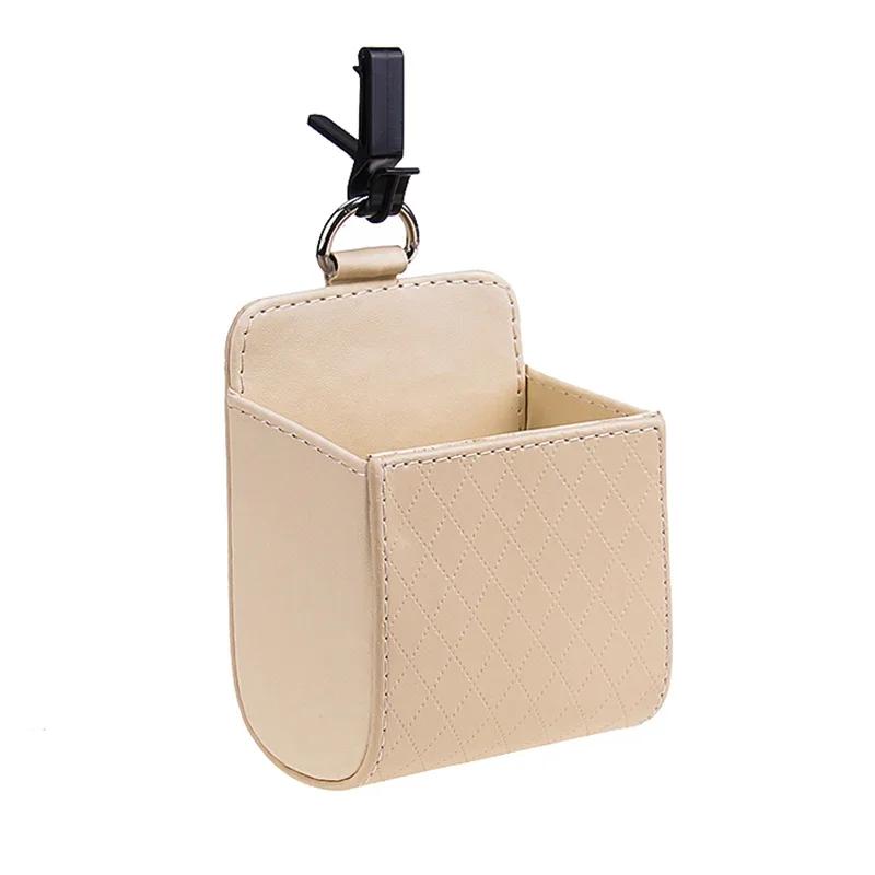 Car Storage Bag Air Vent Dashboard Tidy Hanging Leather Organizer Box Glasses Phone Holder Storage Organizer Car Accessories