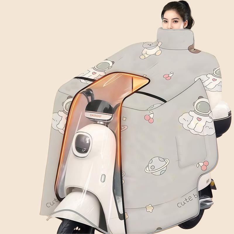 Зимний ветрозащитный очень длинный теплый плащ для электромобиля с полной защитой плеч и шеи