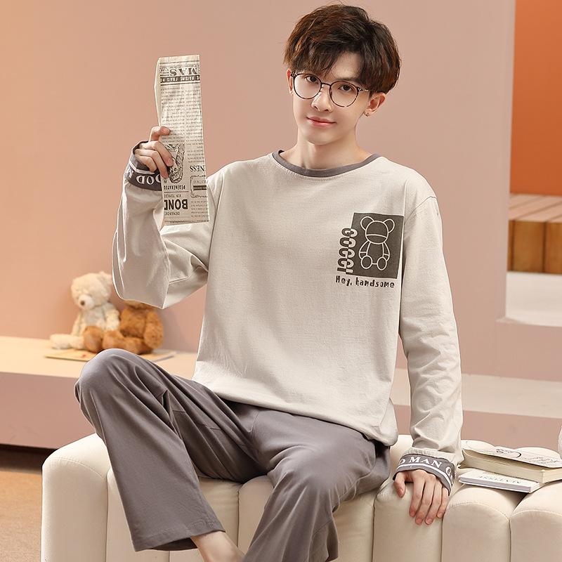 Мужской пижамный комплект, весенняя ночная одежда с длинными рукавами, домашняя одежда для мужчин, пижамы для мальчиков, повседневная домашняя одежда