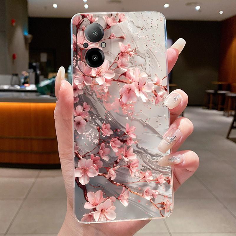 Чехол для Realme C67 4G RMX3890 C55 RMX3710 Корпус Модный Цветок Прозрачный Мягкий ТПУ Чехол Для Realme C67 C 67 C 55 RealmeC67 Бампер