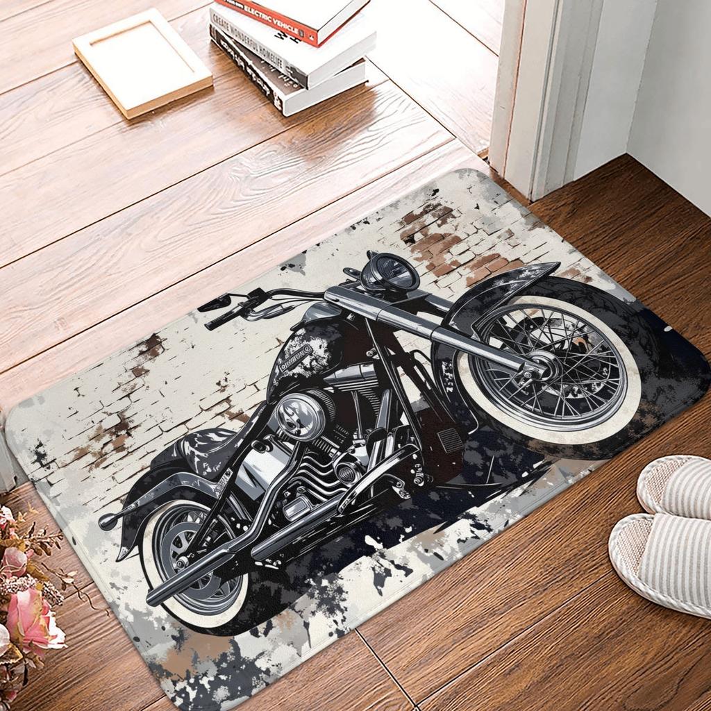 Retro Motorcycle Workshop Hip Hop Design Doormat Non-Slip Entrance Kitchen Bathroom Door Floor Mat Bedroom Balcony Carpet Rug