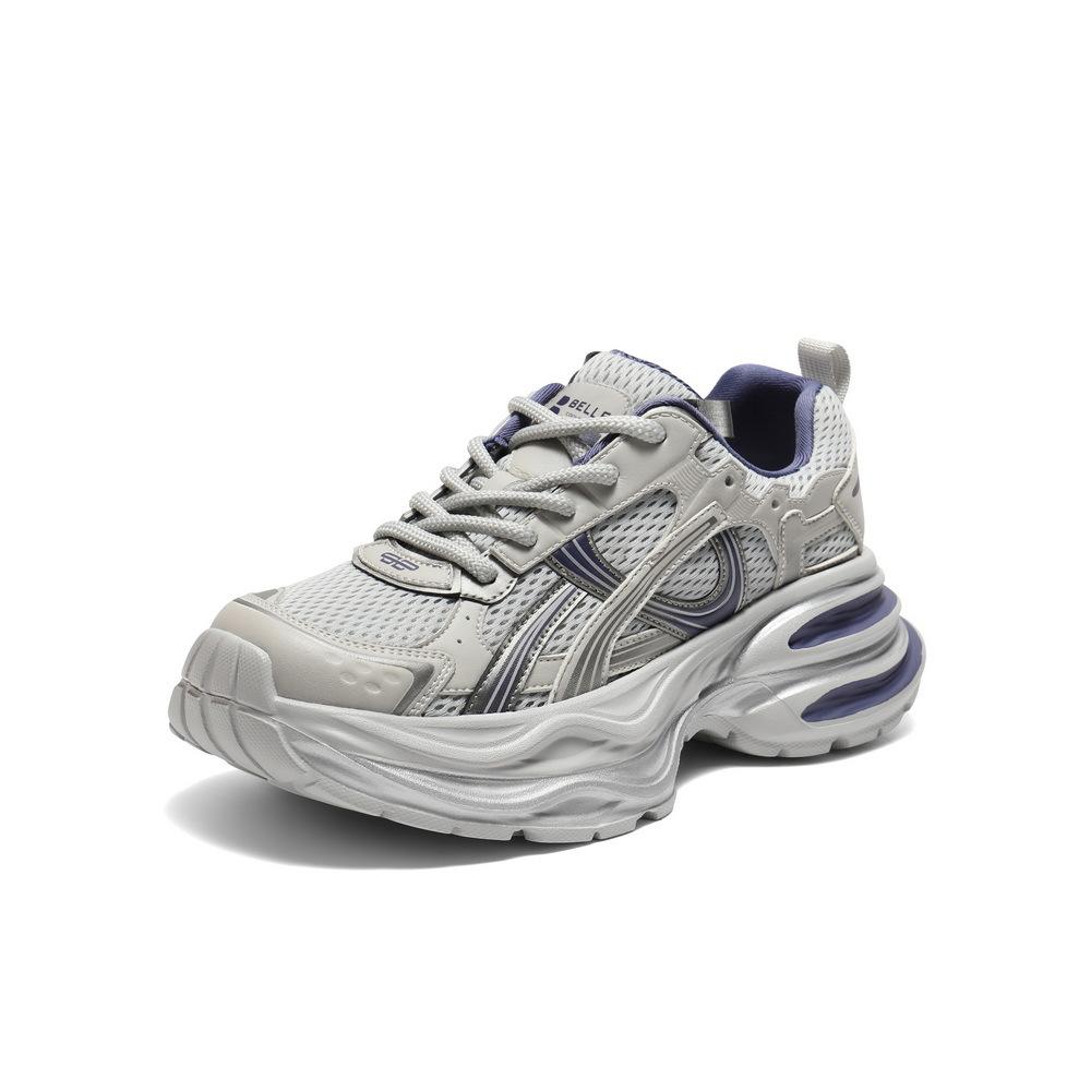 2025 осень новые кожаные толстоподошвенные сетчатые кроссовки-папы женские легкие увеличивающие рост дышащие тонкие повседневные спортивные