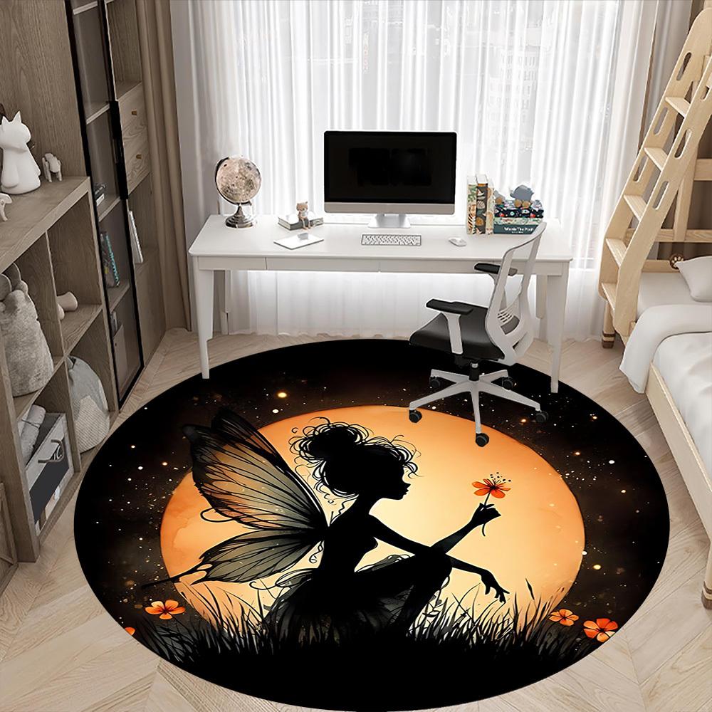 1pc Fairy Moon Office Round Area Rug,  Mat Suitable ForOffice, Under Office Chairs Bedroom Living Room Home Decor, Room Deco