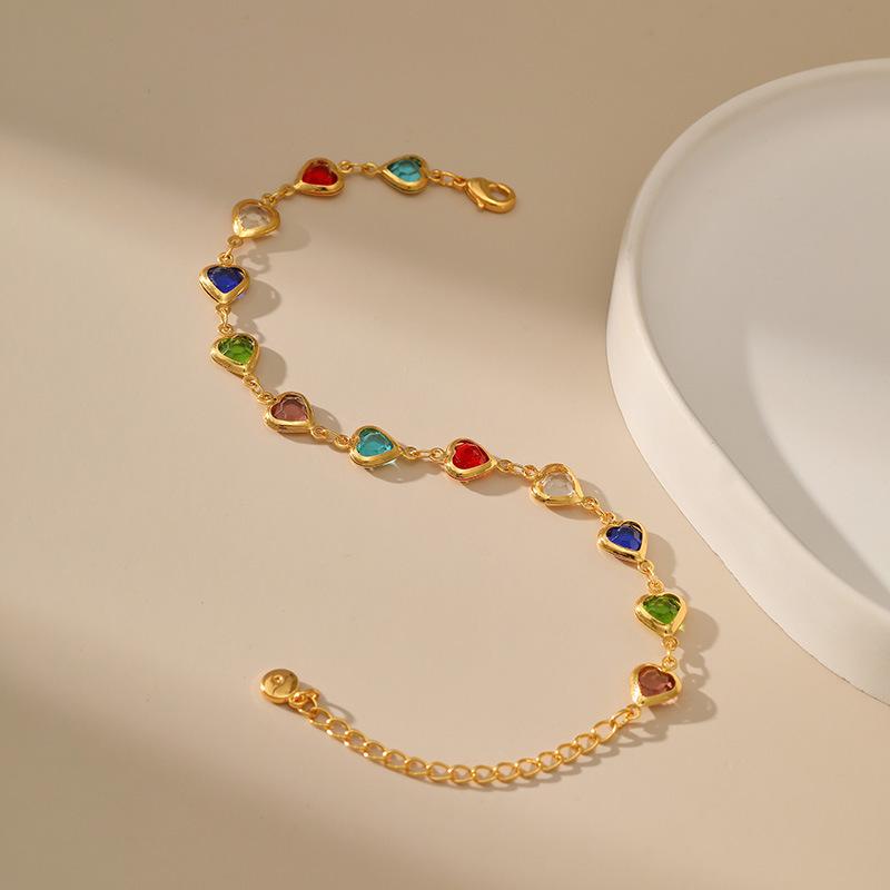 ANENJERY Модный цветной браслет с кристаллами и цирконами в форме сердца для женщин, золотая цепочка, ослепительная ручная вечерние ювелирные аксессуары