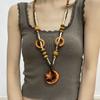 Bohemian Wood Bead Beaded Acrylic Star Moon Pendant Necklace Vintage Elegance Temperament Premium Sense Necklace