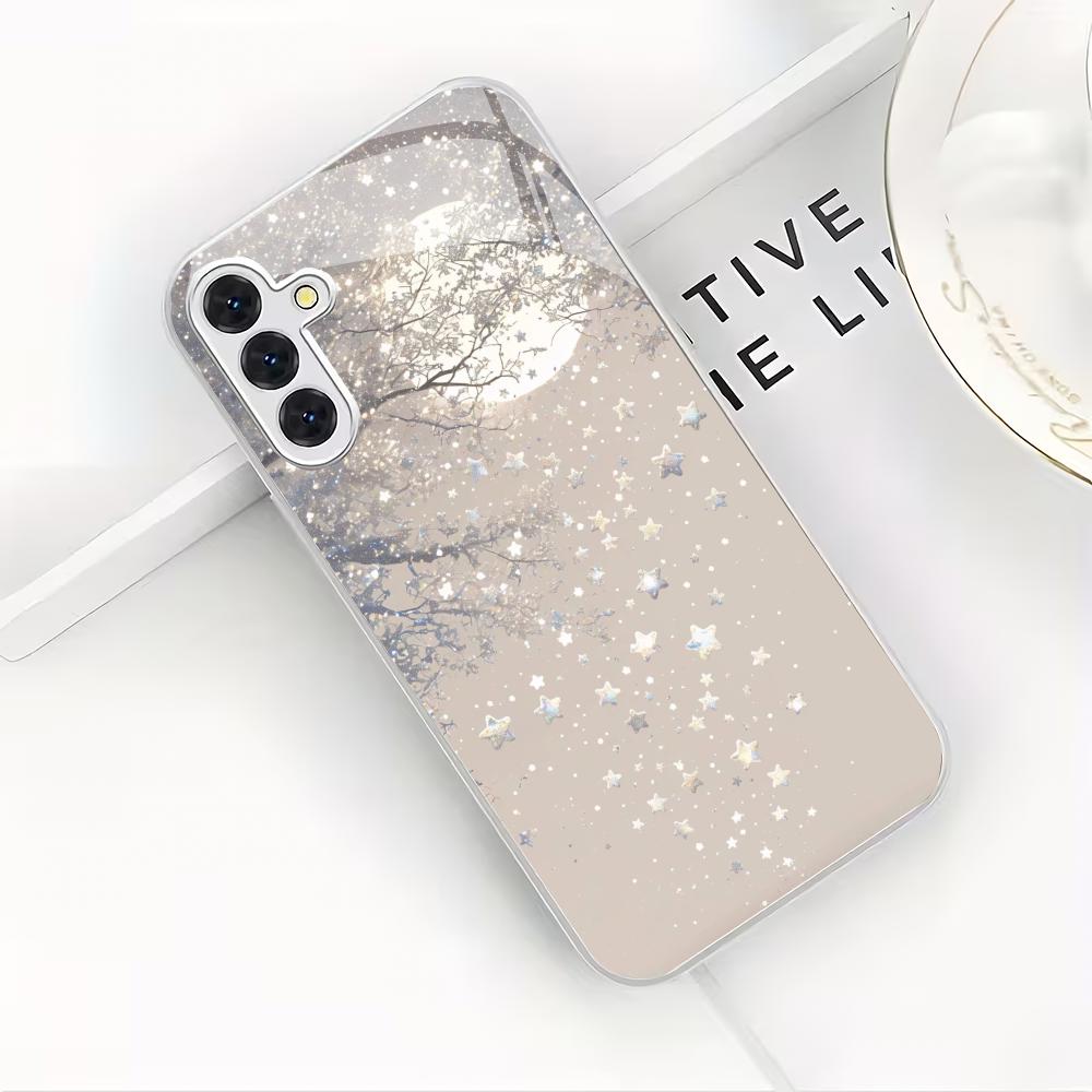 White star plated glass phone case suitable for Samsung Galaxy S26 S25 S24 S23 S22 S20 FE/Ultra/Plus anti drop back cover