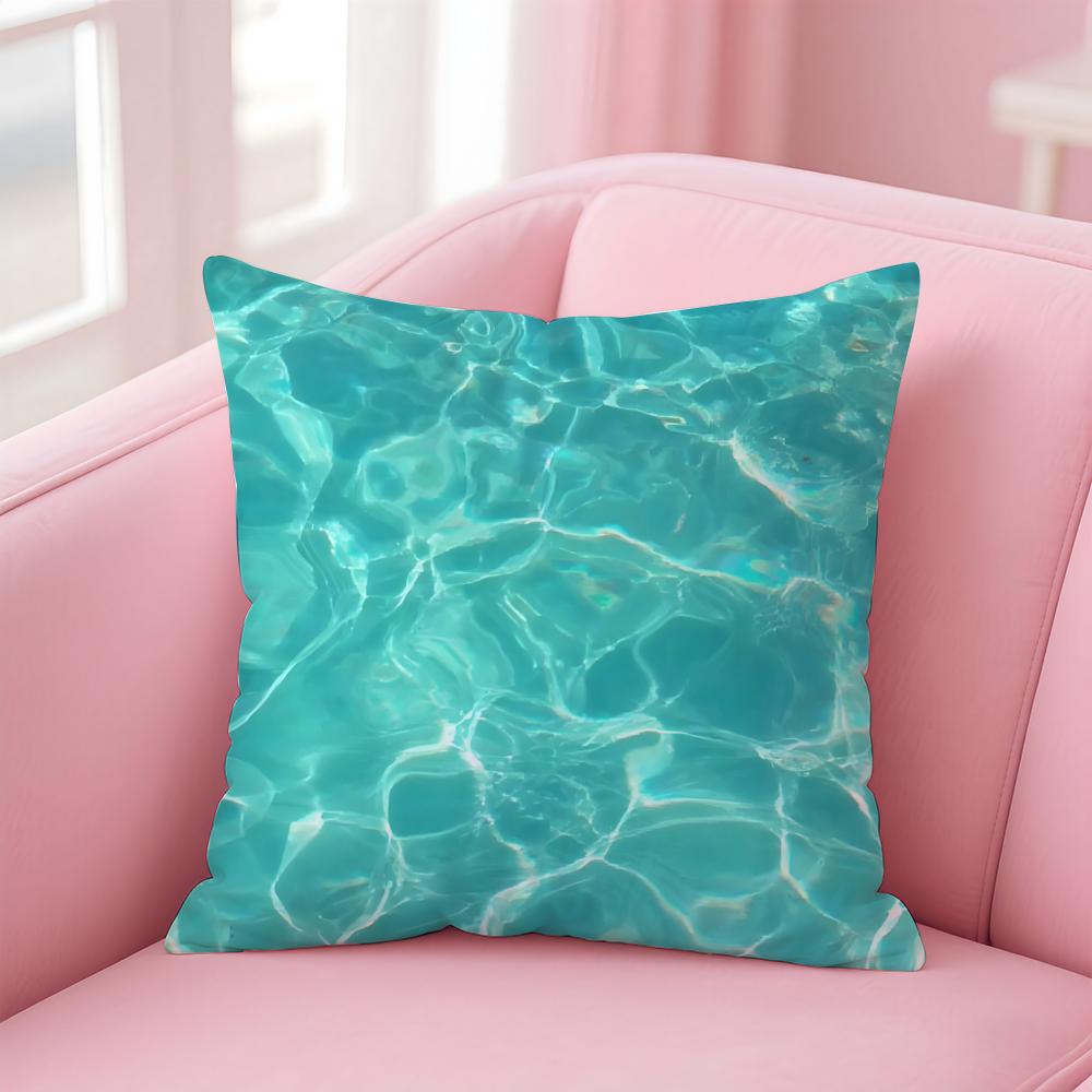 Blue Green Ocean Print Pattern Cushion Cover Pillow Case Soft Skin Friendly Fabric Concealed Zipper