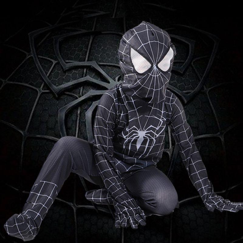 Exquisite Black Spiderman Cosplay Suit For Kids And Adults Featuring High Elasticity