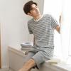 Men's Summer Pajamas Homewear Set of Short-Sleeved Shorts Teenage Students Cartoon Striped Summer Casual Pajamas Homewear Set