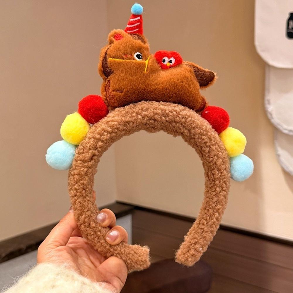 Exquisite Cartoon Horse Hair Hoop Plush New Year Mascot Headband Party Pony Headpiece  Celebration