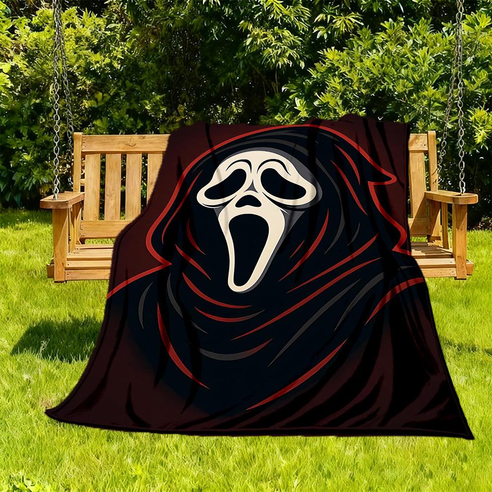 1 шт. Плед Фланелевый с Принтом Ghostface Scream для Улицы - Легкий Мягкий Теплый Всесезонный Плед с HD Печатью для Дивана, Кровати, Путешествий, Кемпинга 035