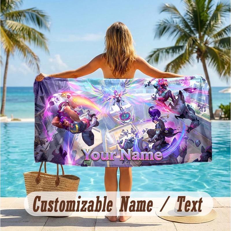 Custom Text Beach Towel, Soft Absorbent Swimming Multi-use TowelLeague of Legends