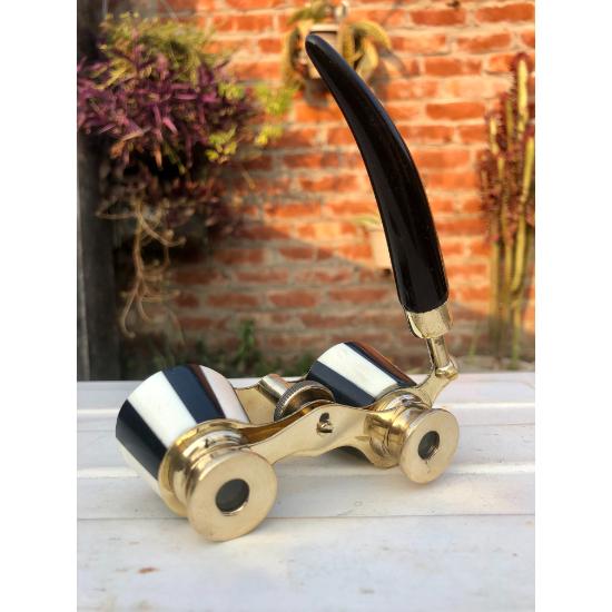 Старинные латунные оперные очки с перламутром и латунной фурнитурой на ручке индийские винтажные бинокли