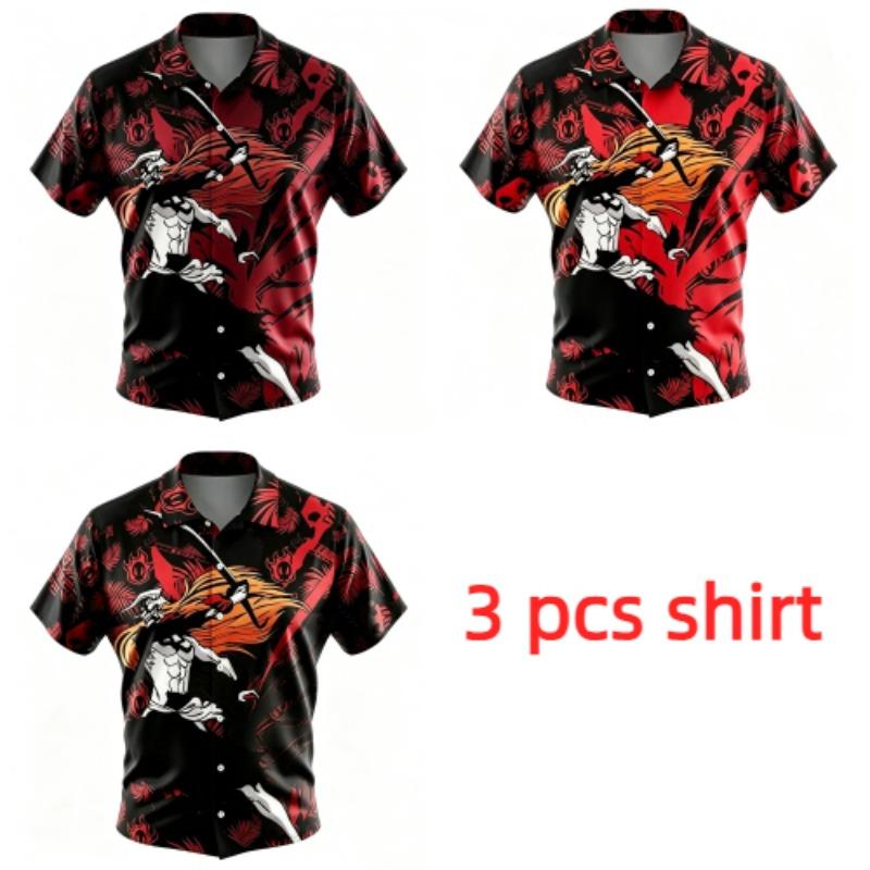 Fashion Anime Warrior Pattern Printing Shirt Hawaiian Beach Vacation Clothing Men's Street Style Shirt Daily Men's and Women's Shirt