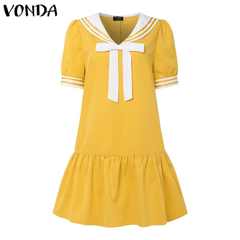 VONDA Летние женские рубашки в стиле колледжа с воротником-бабочкой и оборками на талии