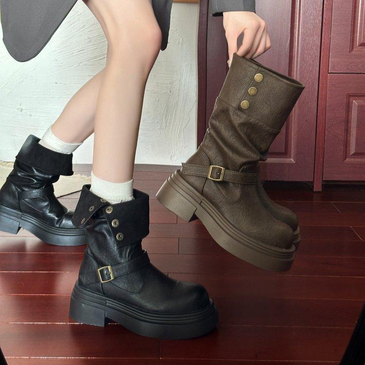 Британские ботинки Мартин женские 2025 новая осень ретро женская обувь майярдово-коричневые ботинки платформа черные короткие ботинки