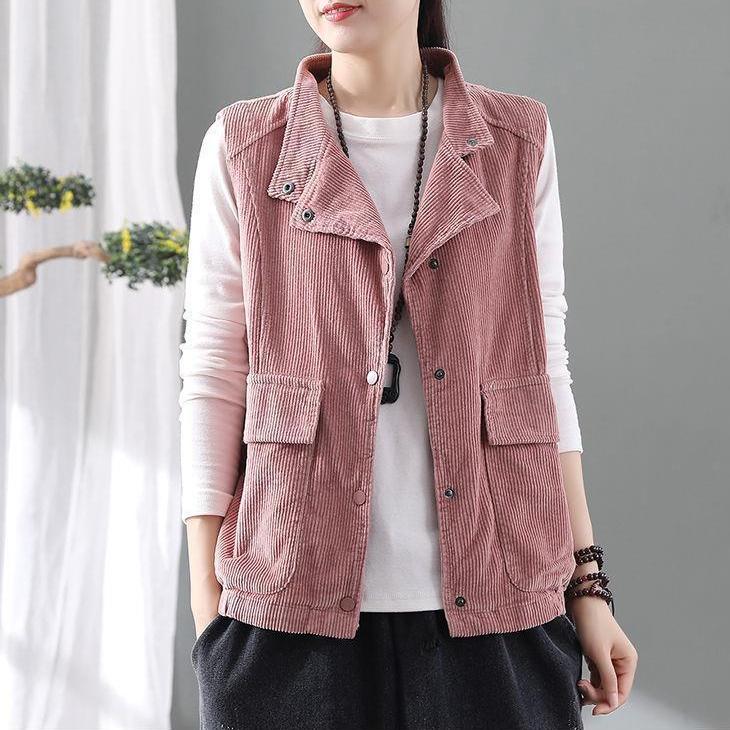 Women's Cardigan Vest Double Corduroy Cardigan Vest Jacket Autumn Winter Lapel Vest Top Vintage