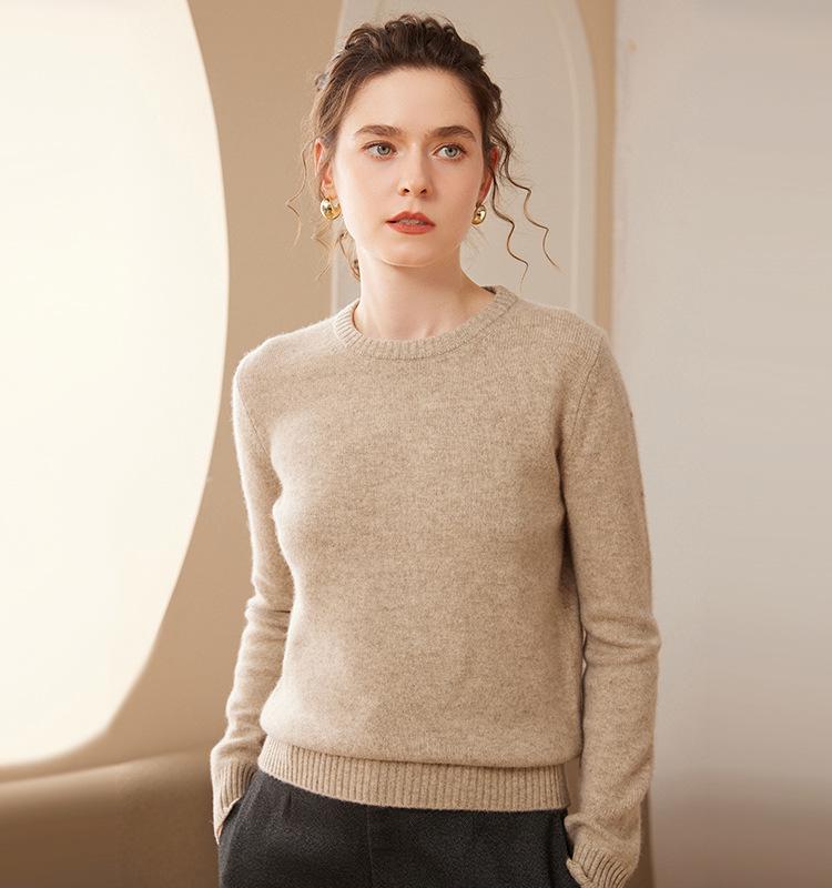 Women's Fashionable Slim Fit Round Neck Cashmere Sweater - Autumn/Winter Versatile Knit Base Layer