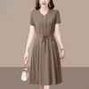 Fashion Summer Solid Color Short Sleeve Dress for Women Slim Fit Waist Cover Belly Elegant