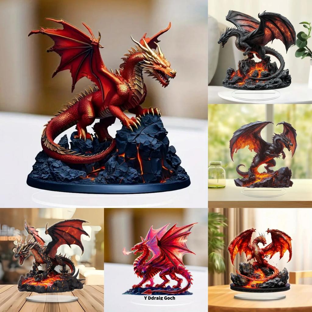 Flame Dragon 2D Flat Acrylic Tabletop Decor So Cool ,Home,Office,Cafe,room,Studio,Desktop Ornament Kit Gift sign