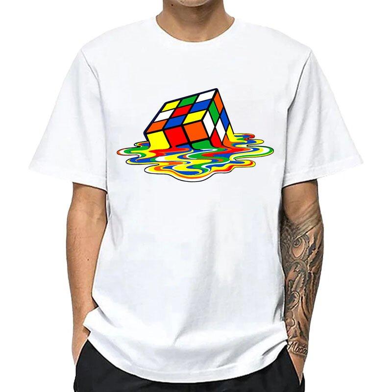 Summer 100% Cotton Magic Square Printing O-neck T-shirts Casual Cool Hip Hop Short Sleeved Men's T-shirts