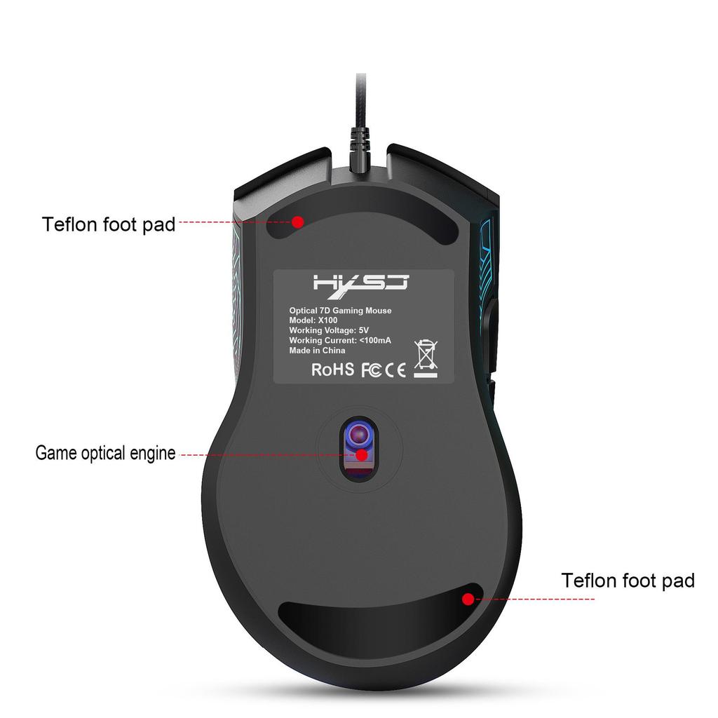 Colorful Luminous Wired Gaming Mouse: X100 Adjustable 3600 DPI