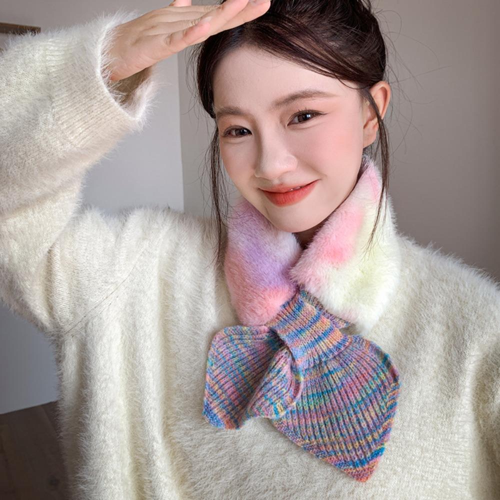 Knitted Fabric Faux Fur Scarf Cross Tie Winter Neck Scarf New Wrist Cuff Daily Outfits